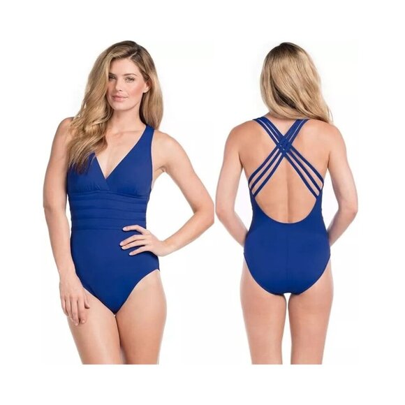 La Blanca Women's Island Goddess Vacation Coverage Cross Back Swimsuit Size 10 - Picture 1 of 6